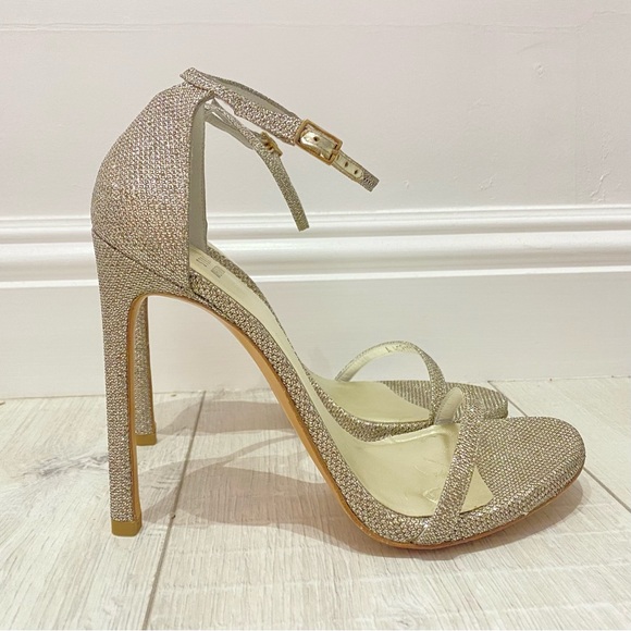 New $495 Stuart Weitzman Nudist Stiletto Sandals Shoes Platinum Noir Glitter 8 M - Picture 4 of 9